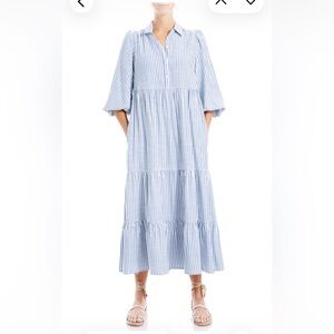 MAX STUDIO Stripe Tiered Maxi Shirtdress